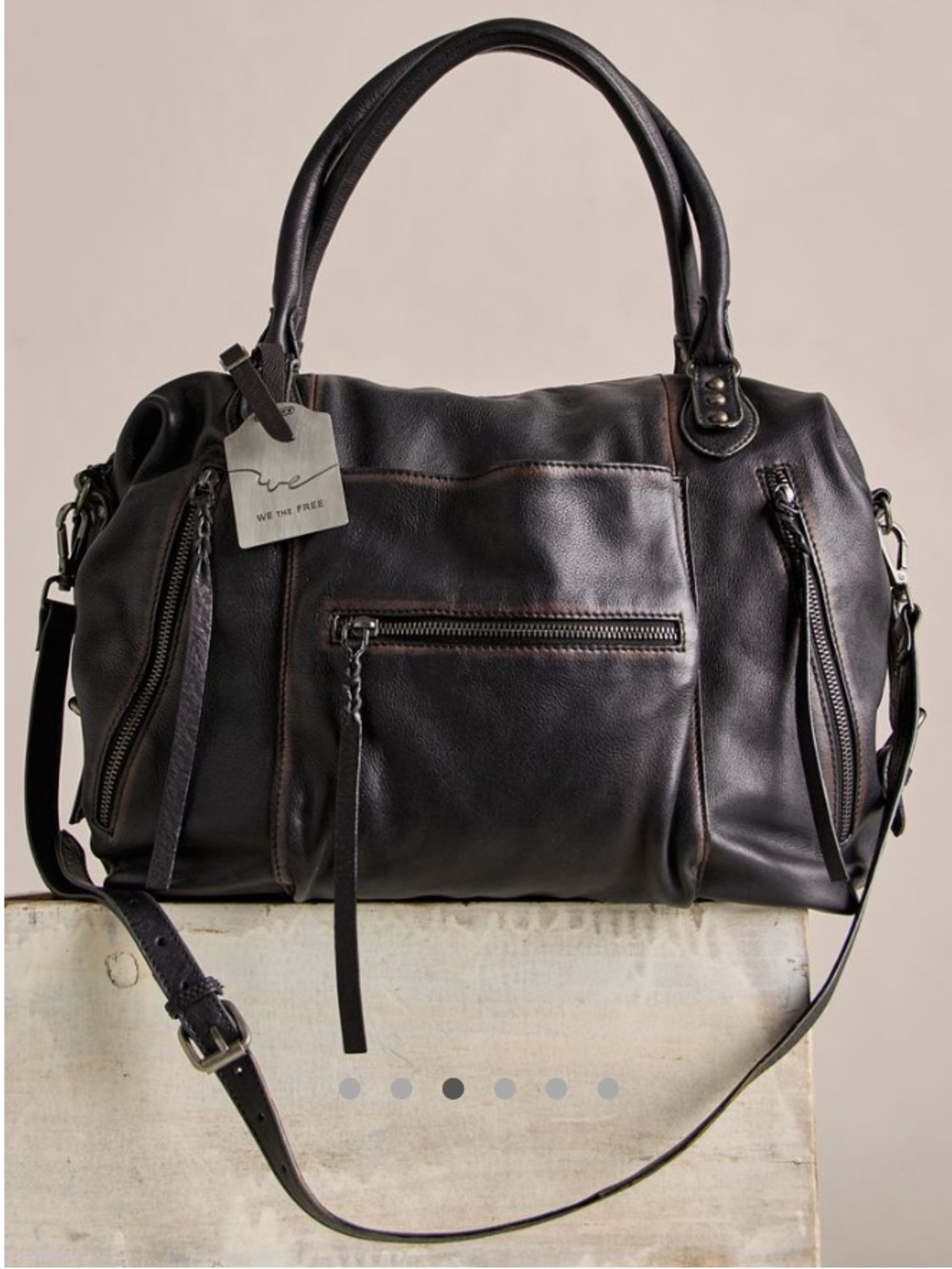 FREE PEOPLE We The Free Emerson Leather Tote Bag in Coal